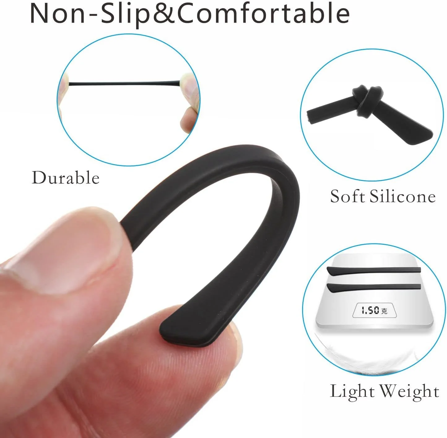 5 Pairs Anti-Slip Silicone Eyeglass End Tips Replacement Ear Socks for Thin Fram 3